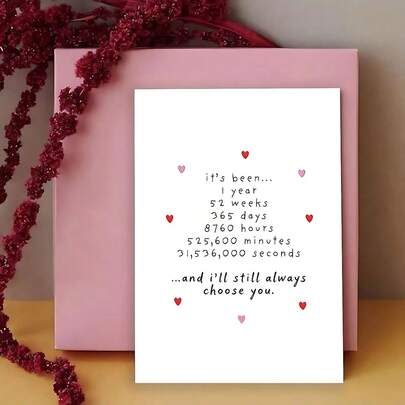 1pc Romantic One-Year Anniversary Card, Perfect For Husbands And Wives, Heartfelt Poems, Elegant Design, Ideal Couple Gift, Suitable For Weddings And Romantic Relationships