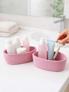 1/3pcs Oval Desktop Storage Basket, Pink 3 PiecesStorage Basket Set, Suitable For Storing Snacks, Fruits, Toys, Cosmetics, Can Be Placed In Living Room, Bedroom, Study, Bathroom, Dining Room, Back-To-School Essential - Baby Pink - View 4