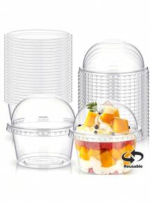 35pcs Plastic Dessert Cups, Cupcake Containers, Ideal For Holding Desserts, Frozen Cakes, Homemade Ice Cream, Cupcakes, Tableware Accessories. Suitable For Birthday Parties, Wedding Desserts, Mother's Day, St. Patrick's Day And Other Events. Reusable Party Supplies, Ice Cream Containers, Easy-To-Use Cups. - Monochrome - View 1