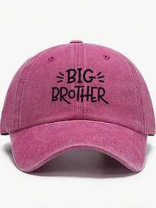 1件中性水洗復古棒球帽「BIG SISTER」手繪標語印花 可調節做舊復古爸爸帽 休閒家庭穿搭款 - A - 查看 6