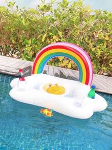 2个装充气彩虹云朵造型漂浮饮料/沙拉盘，饮料杯架，水瓶托盘 - 彩色 - 查看 3