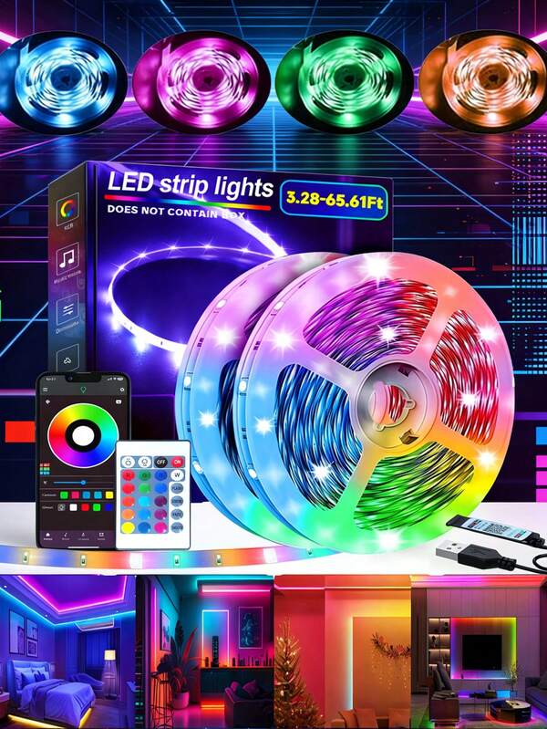 פס תאורת לד RGB 30 מטר/20 מטר עם שלט רחוק 24 מקשים, נשלט על ידי אפליקציה, מתאים לעיצוב סלון, קישוט ליל כל הקדושים