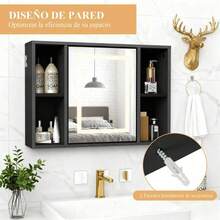 Espejo de baño 40x60 cm con luz LED táctil, 3 modos y organizador, moderno y funcional - Negro - Ver 5