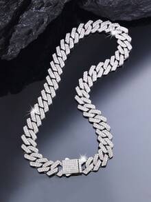 1件水钻项链/手链 - 闪亮奢华嘻哈风格，男士珠宝，男士礼物，适合街头时尚、夜店、音乐节和嘻哈风格礼品 - A - 查看 5