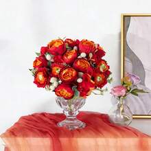 1 pieza 29 cm Rosa artificial Peonía, emparejada con Crisantemo esférico, Floral realista, adecuado para jarrón de Día de San Valentín DIY, ramo de boda, fiesta, decoración del hogar sala de estar cocina jardín, hotel oficina, corona DIY regalo, centro de mesa comedor, decoración de cumpleaños, decoración interior y exterior, flores de plástico falsas a granel para decoración de jarrón, decoración rústica del hogar, boda bohemia - Rojo - Ver 6