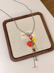 1Pcs Apple Star Necklace - Handwoven Bead Choker With Red Apple & Star Pendant, Cute Gift For Best Friend, Y2K Daily Layering Jewelry - 紅色蘋果項鍊 - 查看 13