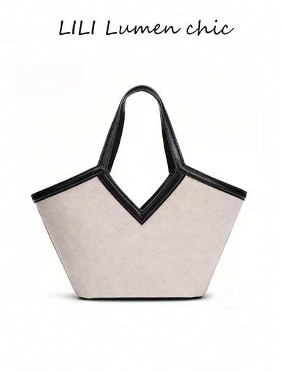Túi xách nữ đa năng thời trang mới, túi tote cỡ lớn, túi đeo vai đơn mới, túi vải canvas đa năng sành điệu, túi canvas phối màu đen trắng dành cho nữ, túi tote hình lưỡi liềm với hai quai xách phía trên, thiết kế đường may tỉ mỉ, khóa dây rút ở phía trên, hai quai xách tay, phù hợp cho nữ đi làm, du lịch, mua sắm, hẹn hò, đi lại hàng ngày và các dịp khác.