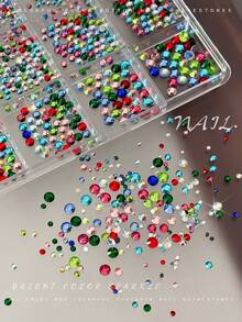 12格3D美甲饰品热点,平底树脂霓虹电镀AB树脂钻石美甲装饰,2毫米-6毫米钻石美甲用品美甲宝石美甲水钻 - 彩色 - 查看 4