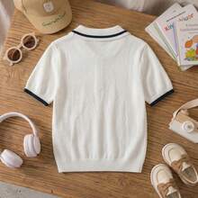 Boys' Preppy Style Lyocell Solid Color Short Sleeve Knit Sweater Half-Zip Polo Thin Summer Autumn - White - View 8