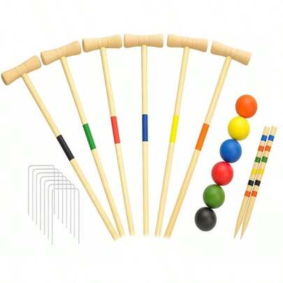 6-Player Complete Wooden Croquet Set – Classic Outdoor Family & Wedding Lawn Game Includes Mallets, Balls, Hoops & Sticks – Perfect For Gifting, Family Fun, Parties & Wedding Lawn Games – Complete Croquet Set
