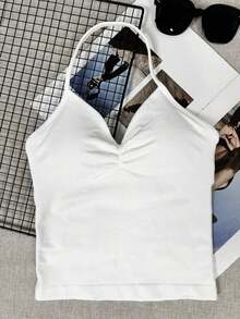 Women's Yoga Sports Bra Sleeveless Cropped Activewear Top, Elastic Fitness Workout Breathable Tank White Summer - White - View 3