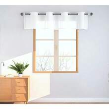 PI Cortinas Transparentes de Cenefa Paneles Cortos con Parte Superior de Anillo Gasa Aireada para Cocina/Decoración 2 unidades 132cm x 46cm Blanco Óptico - Blanco ptico - Ver 1