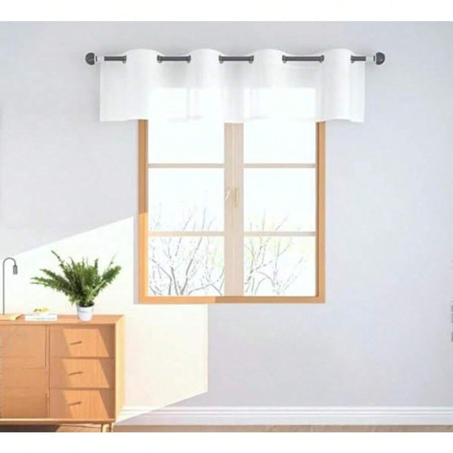 PI Cortinas Transparentes de Cenefa Paneles Cortos con Parte Superior de Anillo Gasa Aireada para Cocina/Decoración 2 unidades 132cm x 46cm Blanco Óptico - Blanco ptico - Ver 1