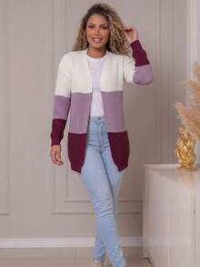 Women's Kimono, Premium Modal Knit Fabric, Comfortable, Long Sleeves, Elegant, Lightweight, Versatile, , Autumn/Winter Fashion - 葡萄酒/紫丁香 - 查看 3