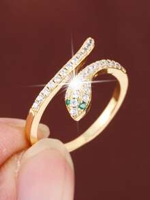 1pc Minimalist Snake Design Adjustable Ring With Cubic Zirconia For Women - Multicolor - View 3