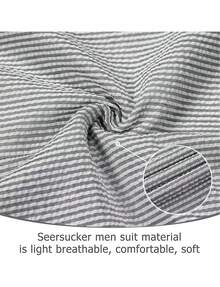 Men's Two-Piece Suit, Seersucker Fabric, Elegant Suit Jacket, Matching Trousers, Casual Business Wedding Suit, Men's Formal Suit, Wedding, Business Caformal Event Attire, Elegant Men's Wear, Exquisite Appearance, High-Quality Seersucker Material - 灰色 - 查看 8