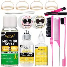 Goiple Waterproof Lace Glue Kit Wig Lace Bond Melting Spray Extra Hold For Lace Front Glueless Adhesive,Includes Lace Melting And Holding Spray,Wig Glue,Adhesive Remover,Rat Tail Comb,  Double Sided Brush,Eyebrow Trimmer,Elastic Hair Band,HD Wig Caps - 13pcs-100ml - 查看 1