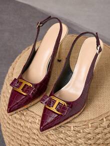 WHDXY Tacones altos de punta fina con lazo y espalda descubierta para mujer, altura del tacón 10.5cm, adecuados para boda, fiesta, baile de graduación, cita, ir al trabajo - Burdeos - Ver 5