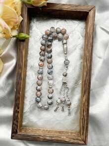 1条33颗珠子图案串珠手链，经典时尚，触感凉爽，适合男士日常佩戴。TASBIH - 灰色 - 查看 2