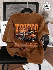 2026 Spring/Summer Racing Pattern Men's T-Shirt, Slightly Elastic Fit, Washed For A Vintage Look, Cotton Breathable Black Round Neck Short Sleeve T-Shirt, Daily Casual Streetwear T-Shirt, High-Quality Wax Printed Cotton Retro Fashion Brand T-Shirt, Men's T-Shirt, Beach Must-Have, Men's Summer T-Shirt, Holiday Gift, Perfect Gift, Graphic Tees Women,Graphic Tee,Shirts - 黑色 - 查看 10