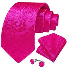 Men's Tie Set - Rose Pink Paisley Tie With Pocket Square, Cufflinks And Gold Tie Clip, Bold Formal Tie Suitable For Celebration Occasions - Rose Red - View 2
