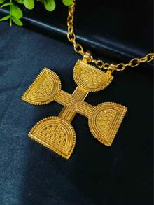 Bộ trang sức gồm 1 dây chuyền và 1 đôi bông tai mặt dây chuyền hình thánh giá bằng vàng, kiểu dáng Trung Đông Dubai, thích hợp làm quà tặng đám cưới, Ngày của Mẹ, Ngày Valentine hoặc quà hẹn hò. - Vàng - Xem 3