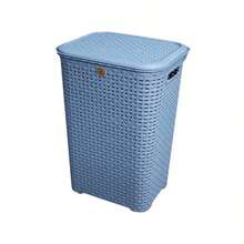 Dirty Clothes Organizer Basket With Plastic Lid - Blue - View 5