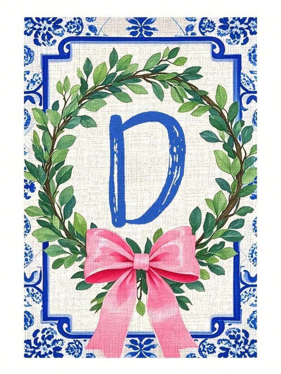 1pc, Chinoiserie Garden Flag, Name Initial Flags, Chinoiserie & Bow Flags, Boxwood Wreath, Yard Family Last Name Flag, 12x18 Inch, Perfect For Spring, Easter, Summer And Holiday Outdoor Decorations, Home And Scene Decor, No Flagpole Included - 多色的 - 查看 1
