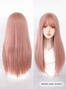 1 Piece Synthetic Heat-Resistant Straight Hairpiece In Beige Glod Hair Long Wig, 26 Inches Long, Made From Fiber, Suitable For Daily Use, Natural And Realistic Hairpiece. - 珊瑚粉 - 查看 7
