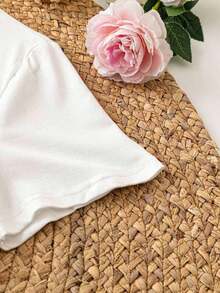 Ms.  Summer Casual Heart-Shaped Pearl Printed Crew Neck Short Sleeve White T-Shirt - trắng - Xem 3