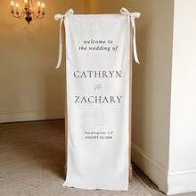 1pc Personalized Linen Wedding Welcome Sign, White Customized Wedding Event Decor, Modern Style Font Decorative Banner, Aesthetic, Engagement Party - White - View 6