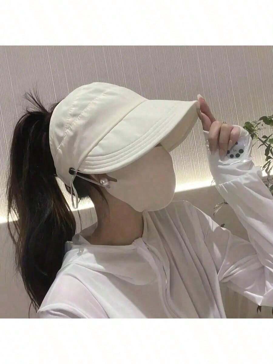 女士宽檐无缝马尾辫遮阳帽，可折叠沙滩遮阳帽，防紫外线，适合年轻女性和女孩；女士宽檐草编卷边马尾辫高尔夫遮阳帽，防紫外线，柔软舒适，可折叠沙滩遮阳帽；夏季女士宽檐防紫外线可折叠沙滩棒球帽，男女通用 - 遮陽帽 - 查看 1