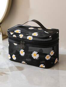 1 buah Tas Kosmetik Jaring Daisy Portabel Kapasitas Besar - Hitam - View 4