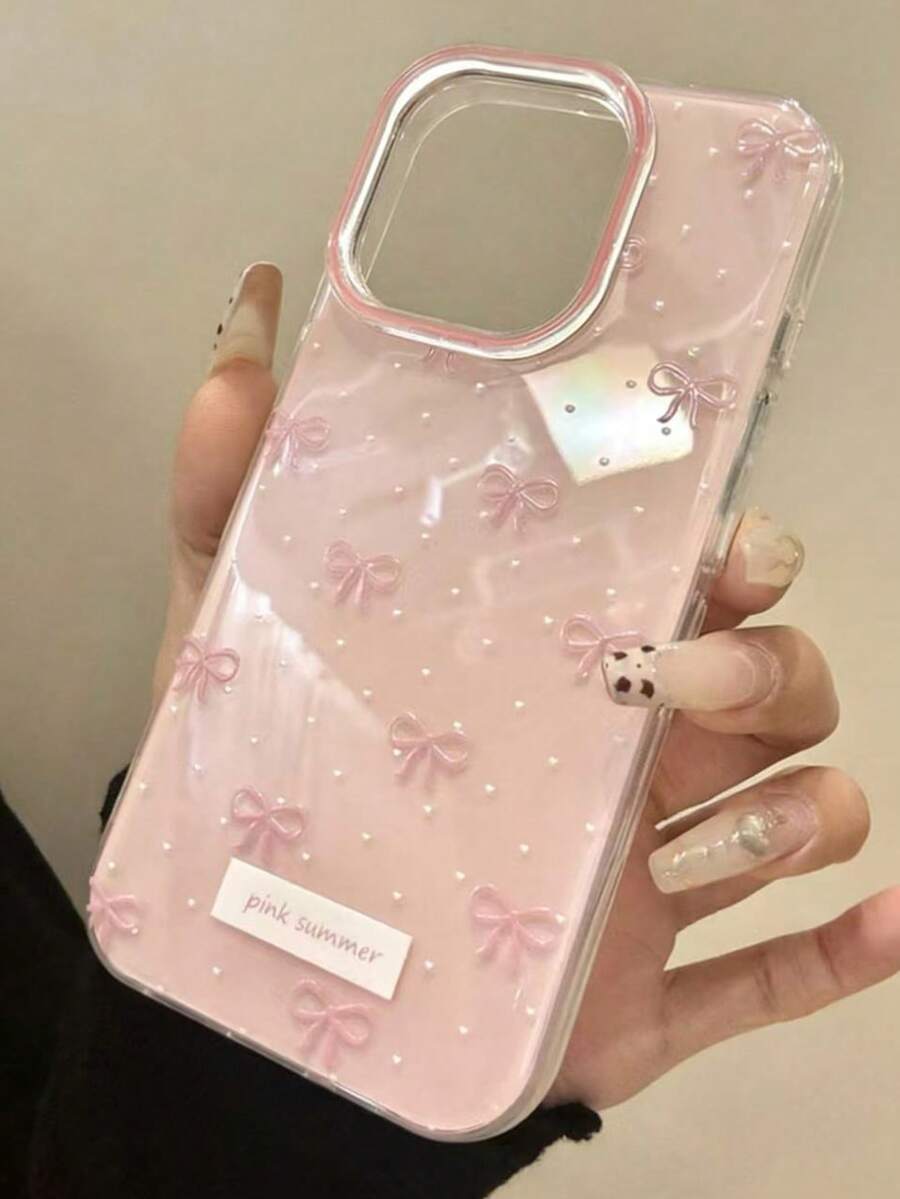 可愛極簡粉色蝴蝶結波點手機殼,適用於 iPhone 17/18 Pro Max、17 Pro、17 Air、17、16、15、14、13、12、11 Pro Max Plus,柔軟保護後蓋,送給女孩子的禮物(透明側按鍵) - 粉紅色蝴蝶結 - 查看 1
