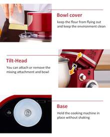 THREEKEY 1pc  Stand Mixer, 5.5 Qt Tilt-Head Electric Household Stand Mixer - 650W 6-P Speed, Multifunctional Kitchen Stand Up Mixer With Dough Hook, Whisk, Food Beater And Butter Beater(US Plug) - 美規A型插(110-127V) - 查看 9