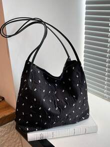 Túi đeo vai kiểu dáng xô thắt nơ mới, túi đeo chéo dưới cánh tay bằng nylon thời trang dành cho nữ. - màu đen - Xem 7