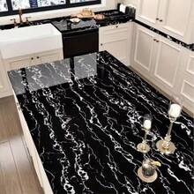 1 Roll Black Marble Self-Adhesive Oilproof Kitchen Wallpaper - Waterproof, Straight Match, Shapes And Stripes Pattern For Countertop, Cabinet, And Wall In Kitchen And Bath - Bai Yunlong - View 4