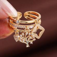 1pc Minimalist Geometric Design Cubic Zirconia Inlaid Adjustable Ring For Women - Multicolor - View 3