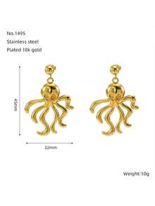 1 par de pendientes colgantes de acero inoxidable chapado en oro con estilo oceánico - Pendientes hipoalergénicos y resistentes al sudor de acero inoxidable con colgantes de estrella, concha y pulpo, adecuados para regalos de vacaciones de verano, 4 de julio y Día de la Madre - Multicolor - Ver 4