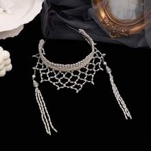 Modischer, zarter Perlen-Haarschmuck, weiße Perlen Braut-Haarband mit Ohrringen, elegantes Hochzeits-Accessoire-Set für Bräute, Sommer, Strand - Weiss - Übersicht 4