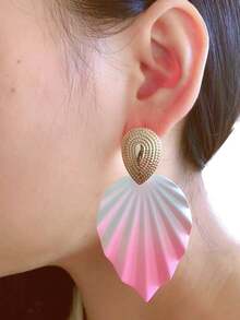 1 Pair Ombre Leaf Design Exaggerated Earrings, Fashionable And Versatile For Daily Wear - Leaves - View 4