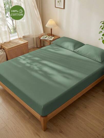 1 pieza Sábana ajustada 100% algodón, Textil para el hogar, Juego de ropa de cama de unicolor, Artículos para el hogar cómodos, Protector de colchón suave y transpirable, Juego de ropa de cama amigable con la piel, Adecuado para todas las estaciones, Se ajusta a camas individuales/dobles/queen/king, Decoración de dormitorio, Lavable a máquina y reutilizable