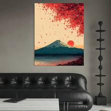 Enmarcado 2D Plano, 2D Plano, 2D Plano 1 pieza, Incluye Marco,  [2D Plano] Obrero de Arte Humorístico Estilo Manga de Monte  al Amanecer con Hojas Rojas de Arce Bajando, Póster de Arte Japonés o Impresión en Lienzo, Obrero de Arte de la Naturaleza Sereno - Enmarcado - Ver 4