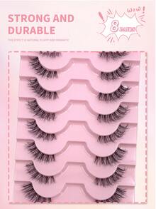 ENCHUW 8对半假睫毛 透明带 柔软自然猫眼假睫毛 化妆工具 延长 蓬松仿貂毛假睫毛 - 黑色 - 查看 5