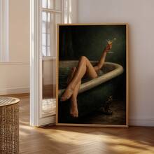 1pc Frameless Vintage Western Dirty Martini Sage Green Bathroom Poster Bikini Preppy Wall Art Canvas Print For Living Room, Bedroom, Dorm Room Decor - Bathroom - View 6