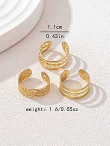 Bộ 3 chiếc nhẫn đeo ngón chân bằng kim loại thiết kế đường kẻ hình học, trang sức đi biển dành cho nữ. - Vàng - Xem 4