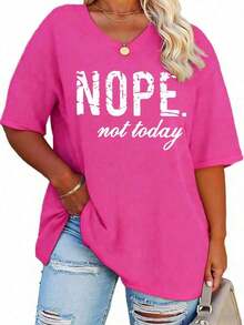 Large V-Neck Short Sleeved T-Shirt With  Print, Suitable For Spring And Summer, Women's Clothing Graphic Tees Women Tops - Hot Pink - View 1