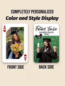 Cartas de juego personalizadas con foto para graduación, colección conmemorativa de graduación 2026, cartas de juego personalizables con nombre y escuela, juegos de mesa creativos DIY de varios estilos, material de impresión en papel, impresión de fotos, diseño con tema de graduación, personalización de nombre y escuela - Multicolor - Ver 13