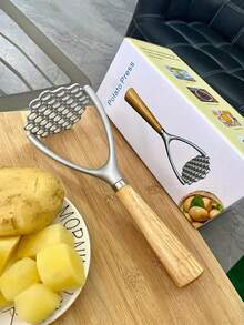 1pc Manual Wooden Handle Potato Masher - Heavy Duty Ricer Tool For Making Smooth And Fluffy Mashed Potatoes | Essential Kitchen Gadget For Home Cooking And Holiday Meals - Multicolor - View 6