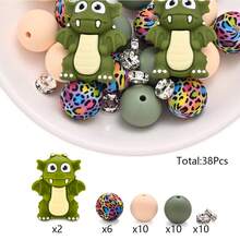 38pcs Funny Dinosaur Silicone Bead Set, Colorful 3D Dinosaur Animal Beads, DIY Creative Bracelets, Necklaces, Bag Charms, Keychains And Craft Decorations - Multicolor - View 18